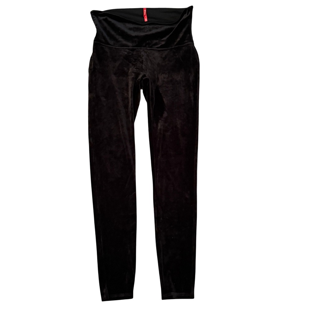Spanx Velvet Leggings Womens XL Black Excellent High Waisted Tummy Control Slim‎